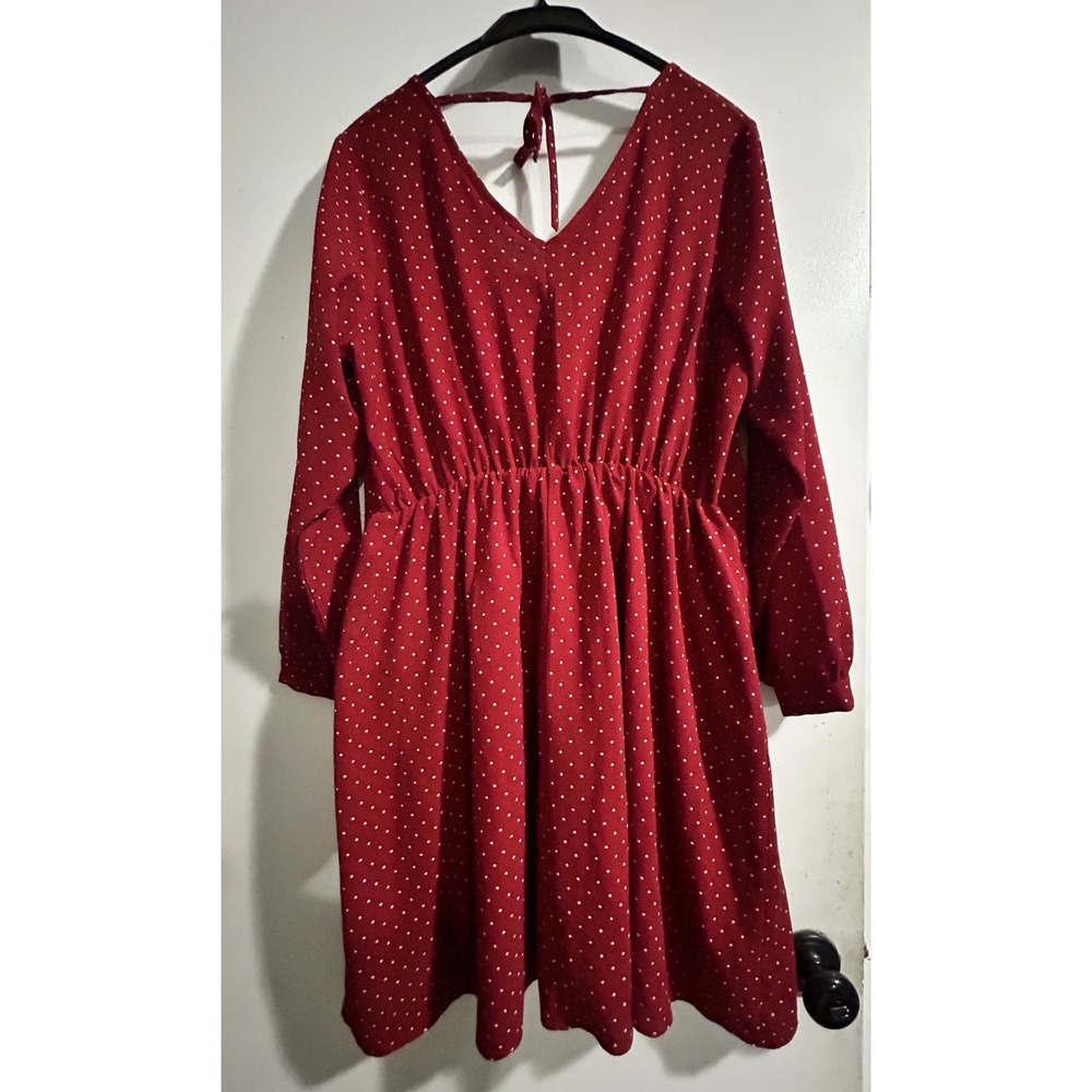 City Chic Red Polka Dot Summer Dress Women Size 16 Elastic Waist Classic Western